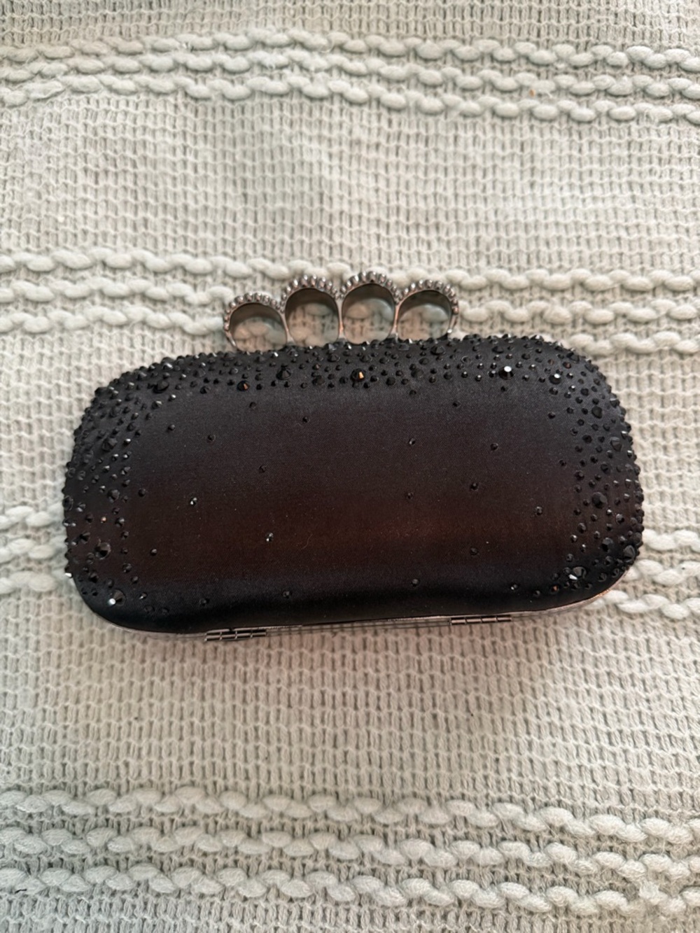 Charming Charlie Black Crystal Knuckle-Handle Clutch - Picture 2 of 9